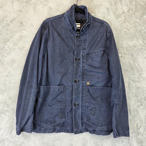 G-Star RAW Jacket Mens Large Navy Bronson Blazer Button Zip Workwear Utility - Picture 1 of 14